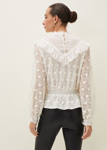 Phase Eight Coralina Embroidered Frill Shirts White USA | 0124789-HP